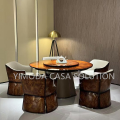 Luxury Design Round Brown Dining Table Set Dining Room Furniture Luxury Natural Marble Top with Leather Cover Base Dining Table