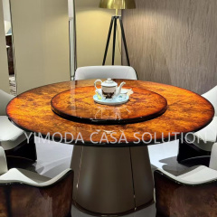 Luxury Design Round Brown Dining Table Set Dining Room Furniture Luxury Natural Marble Top with Leather Cover Base Dining Table