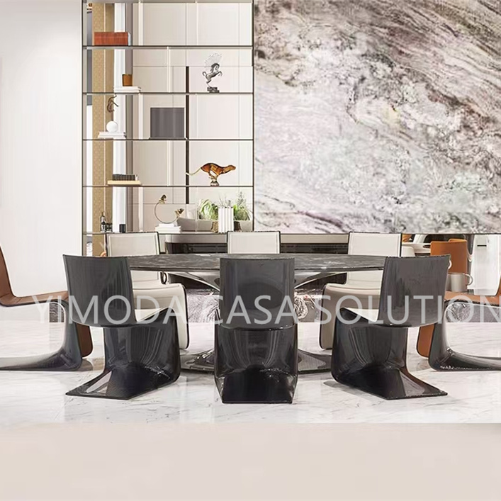 Luxury Modern Italian art luxury oval shaped designer Dining Table Set Metal Kitchen Dining Room Furniture for Home Use