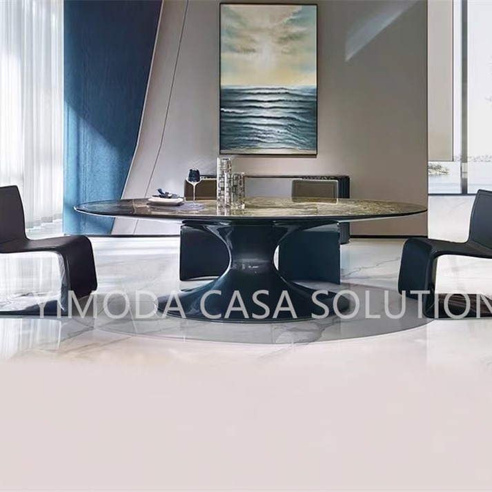 Luxury Modern Italian art luxury oval shaped designer Dining Table Set Metal Kitchen Dining Room Furniture for Home Use