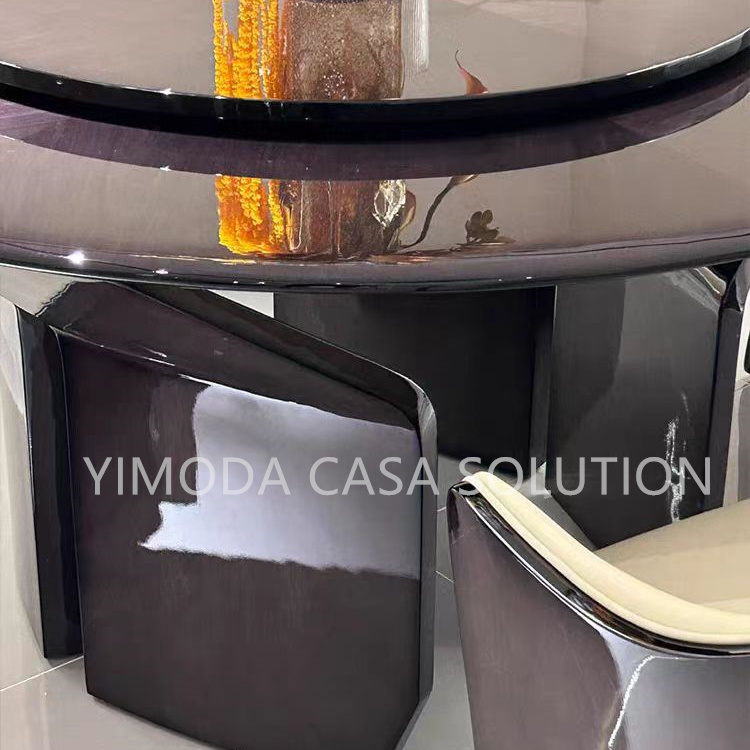 Luxurious Modern  Round Dining Table Set with Four Chairs and Coffee Table Hotel Villa Style Space-Saving Design