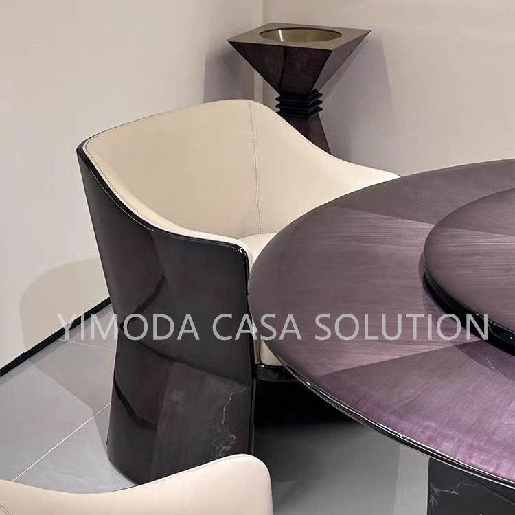 Luxurious Modern  Round Dining Table Set with Four Chairs and Coffee Table Hotel Villa Style Space-Saving Design