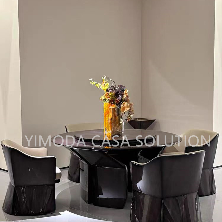 Luxurious Modern  Round Dining Table Set with Four Chairs and Coffee Table Hotel Villa Style Space-Saving Design