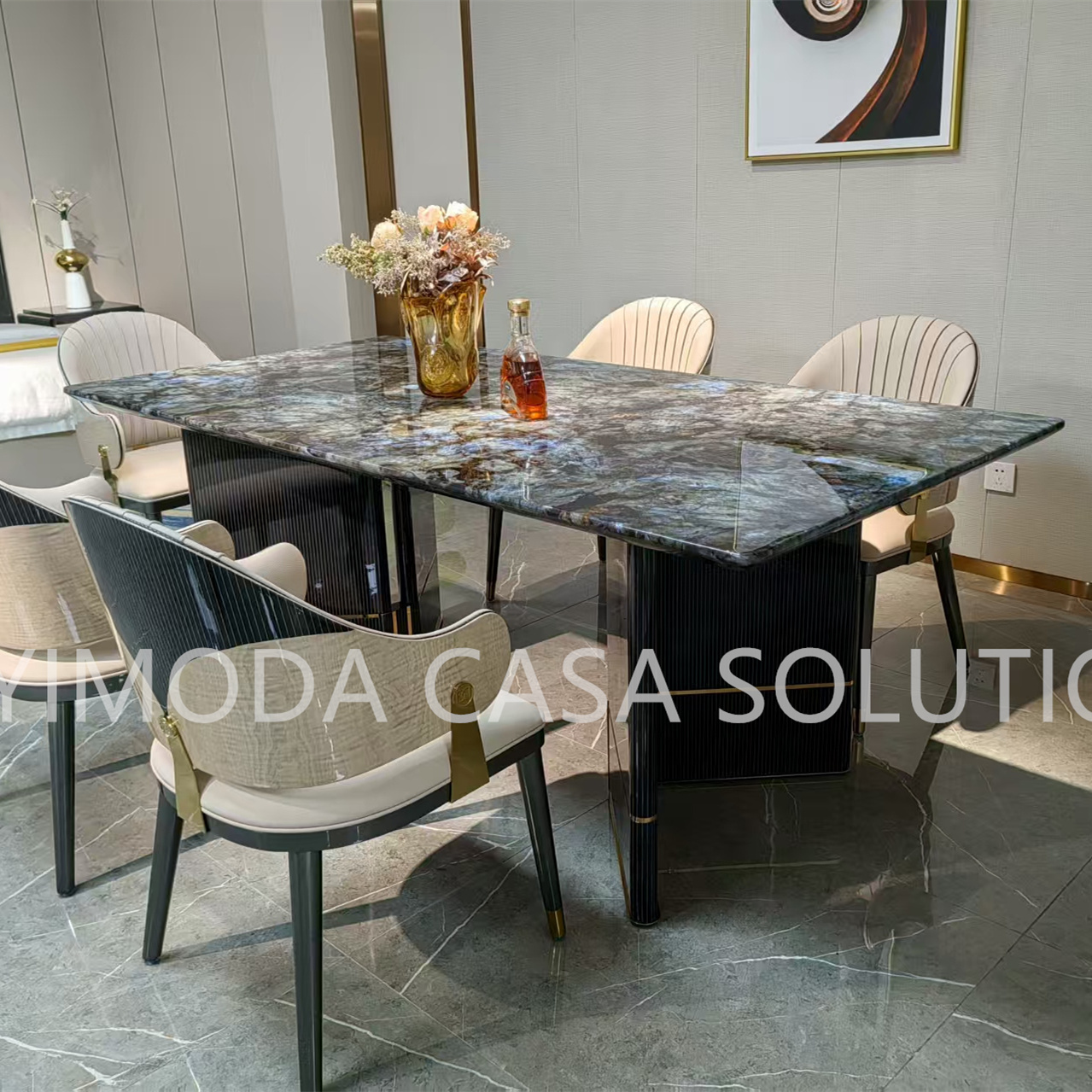 Italian Dining Set Blue Sky Marble Table Dining Table Top 1 Stop Solution Dining Room Furniture For Luxury Villa Interior Designers