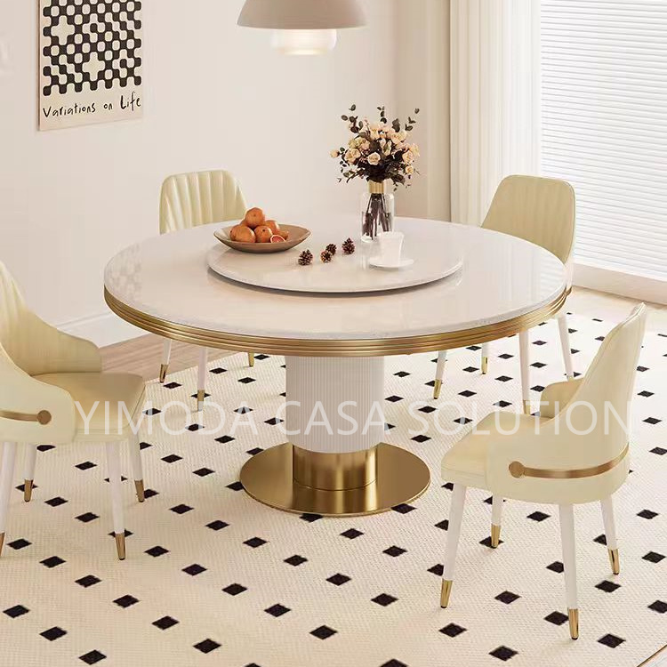 Italian Modern White Marble Top Dining Table and Chair Set Luxury Marble Top Gold Stainless Steel Frame Dining Room Furniture