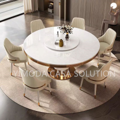 Italian Modern White Marble Top Dining Table and Chair Set Luxury Marble Top Gold Stainless Steel Frame Dining Room Furniture
