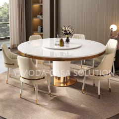 Italian Modern White Marble Top Dining Table and Chair Set Luxury Marble Top Gold Stainless Steel Frame Dining Room Furniture