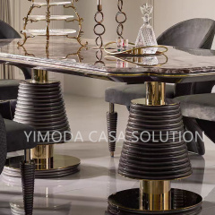 High-End Contemporary Dining Table Set Shiny Rock Slab marble top with 6 Chairs Luxury Modern Home Furniture