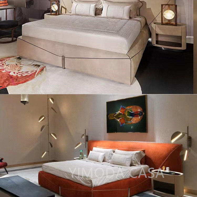 Modern Luxury Bedroom Furniture Set Italian Leather Hotel king Size Couple Bed Classic Modern Luxury Beds