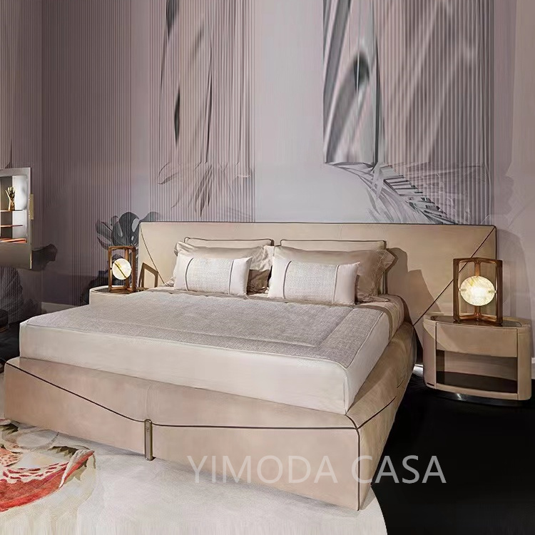 Modern Luxury Bedroom Furniture Set Italian Leather Hotel king Size Couple Bed Classic Modern Luxury Beds