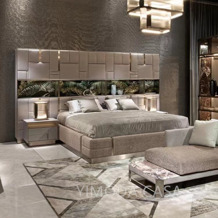 Modern Luxury Bedroom Furniture Hot Selling Beautiful Art Large bedhead High Quality King and Queen Size Bed Set