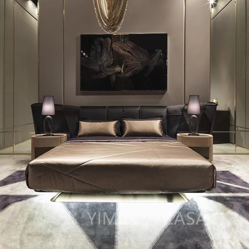 Italian Luxury Master Bedroom Large Black large bedhead Wood Bed Modern Double Bed Luxury Upholstered Bed