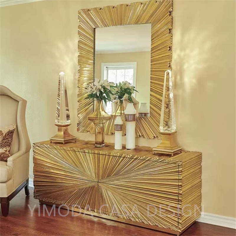 Luxury Italian Modern Kitchen Sideboard Living Room Buffet Cabinet Mirror Silver Golden Wine Console Kitchen Buffet Cabinet
