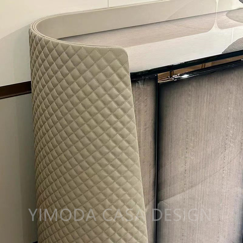 Custom Neo-Classical Modern Bar Cabinets Beige Glossy Finish Entryway Beige leather color Dining Living Room Storage Cabinet dining cabinet