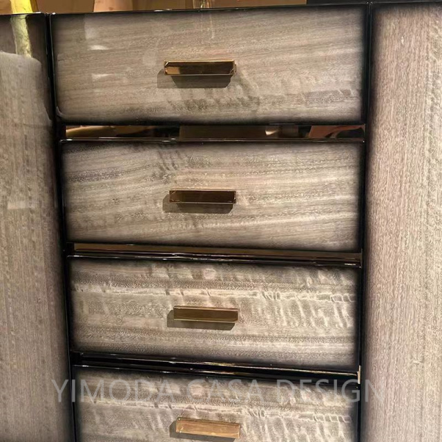 Custom Neo-Classical Modern Bar Cabinets Beige Glossy Finish Entryway Beige leather color Dining Living Room Storage Cabinet dining cabinet