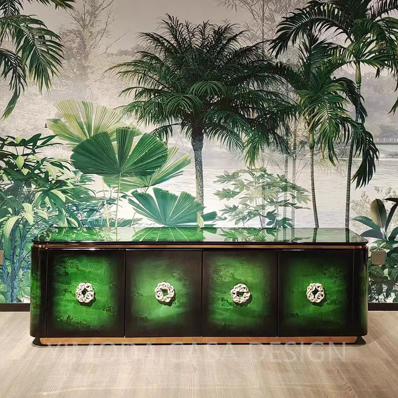 Classic Modern Style Living  Green glossy Wine Cabinet Metal Home Use Furniture Green art buffet dining cabinet Side Cabinet