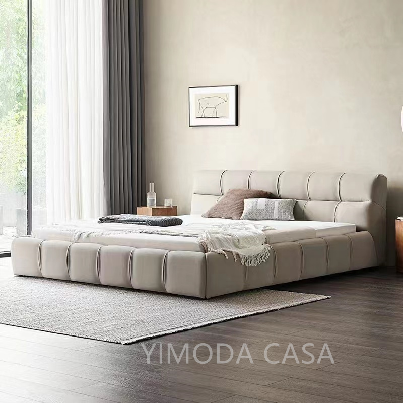 Modern elegant Beige velvet Double Bed Frame Modern King Queen Size Bed
