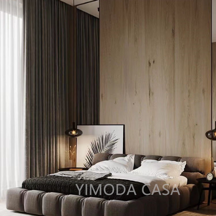 Modern elegant Beige velvet Double Bed Frame Modern King Queen Size Bed