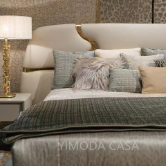 Modern Italian Style Cream white Leather King Size Bed With Upholstered Bed Frame Luxury Bedroom Furniture for Villa Hotel Master Bed