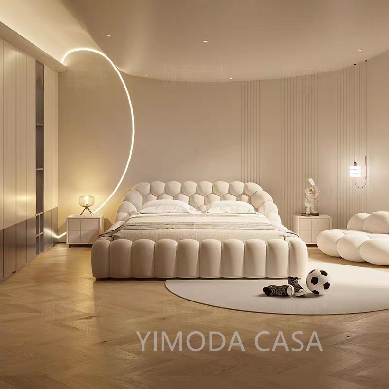 Interior Designer Luxury Modern Villa Bedroom Furniture Elegant Design Customizable White Velvet Princess Bed