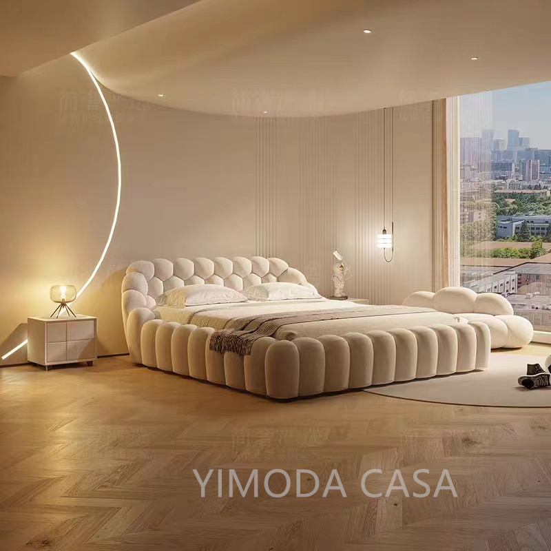 Interior Designer Luxury Modern Villa Bedroom Furniture Elegant Design Customizable White Velvet Princess Bed