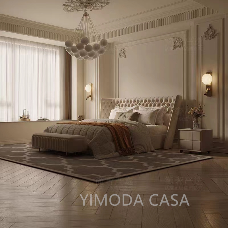 Villa Modern New Style Wide Beige chesterfiled Headboard Bed Design Bed Room Furniture Bedroom Set Luxury Upholstered in Fabric Hotel Customization