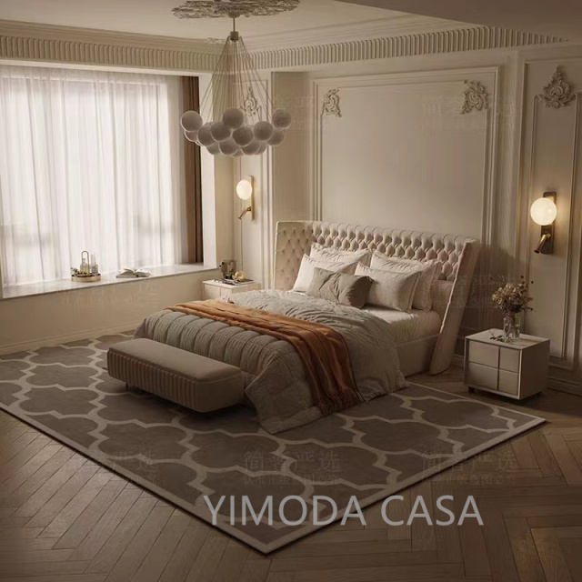 Villa Modern New Style Wide Beige chesterfiled Headboard Bed Design Bed Room Furniture Bedroom Set Luxury Upholstered in Fabric Hotel Customization