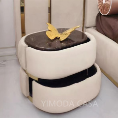Italian Latest Luxury Beige Leather large Bedroom Furniture High End Leather Double Bed Big Headboard Luxury Modern King Size Bed