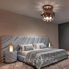 Light Luxury Beige Leather large Bedhead king Size with Solid Wood Frame Luxury Queen Bed Frame with Headboard for Villa Hotel Master