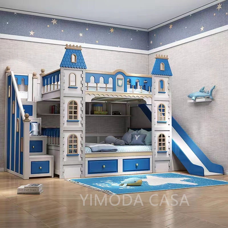 Custom Made AAA Castle bunk bed Frame Luxury double Bed Children bunk bed Bedroom Luxury Furniture Luxury kid castle bunk Bed
