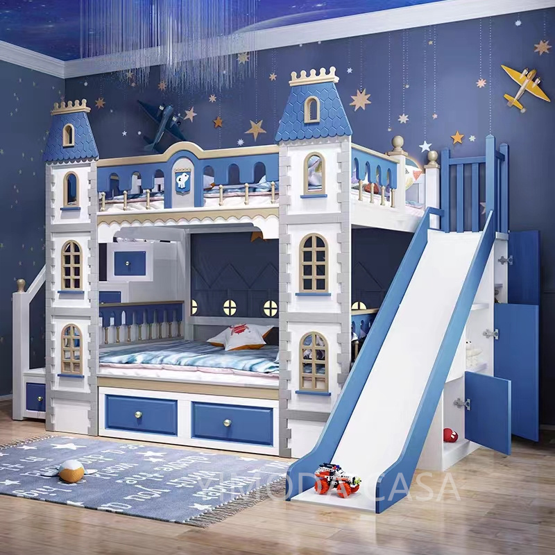 Custom Made AAA Castle bunk bed Frame Luxury double Bed Children bunk bed Bedroom Luxury Furniture Luxury kid castle bunk Bed