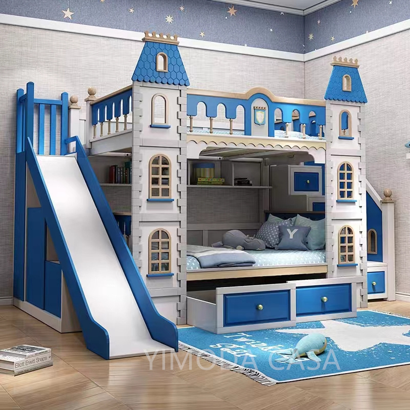 Custom Made AAA Castle bunk bed Frame Luxury double Bed Children bunk bed Bedroom Luxury Furniture Luxury kid castle bunk Bed