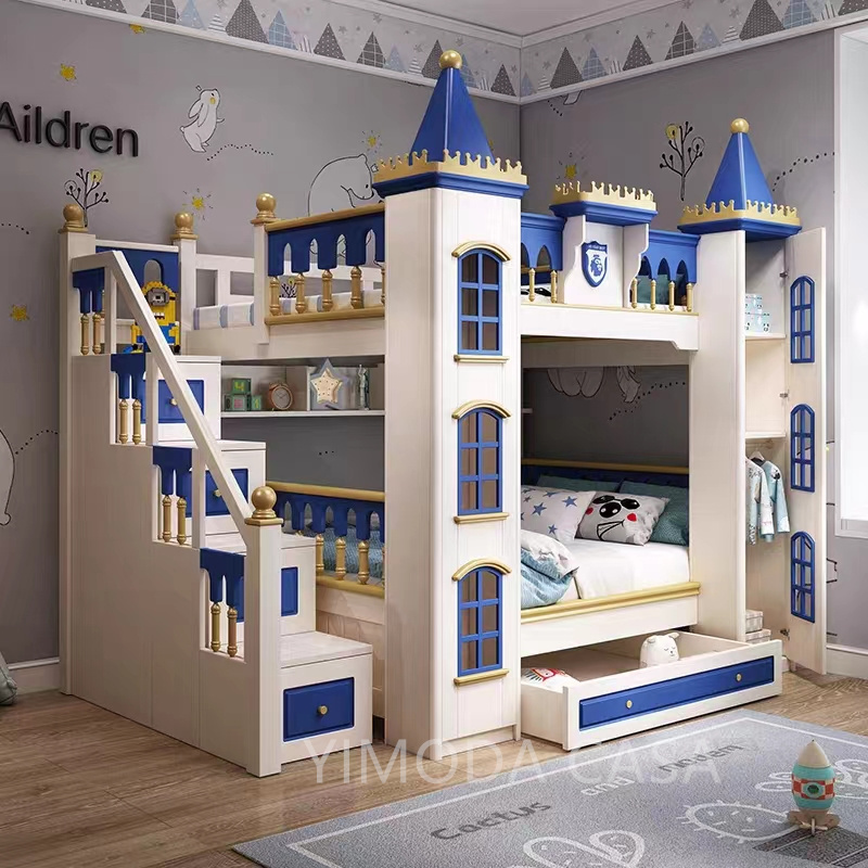 Custom Made AAA Castle bunk bed Frame Luxury double Bed Children bunk bed Bedroom Luxury Furniture Luxury kid castle bunk Bed