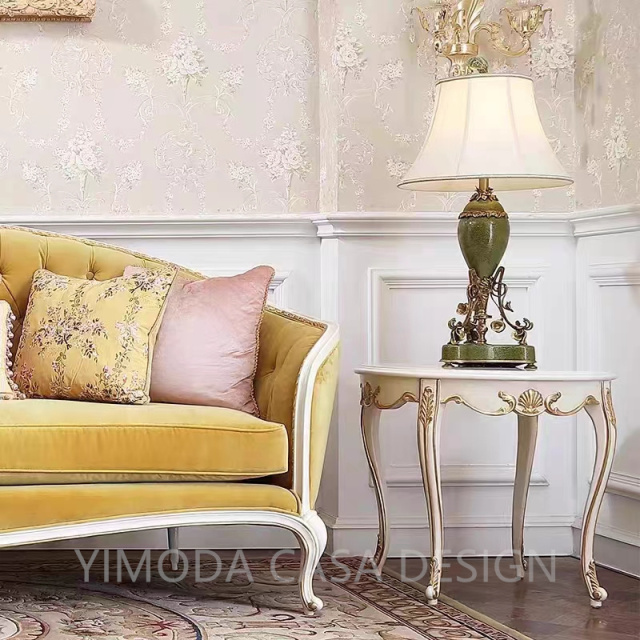 Luxury Classical French Italian Antique Style Carved yellow velvet  fabric Solid Wood Frame Artistic French chesterfield yellow Sofa Set