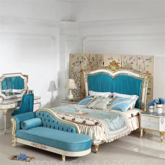 French Style embroidery blue fabric  Sofa 123 Combination Luxury Villa Living Room Antique Classic Solid Wood Carved blue french Sofa Set for Home