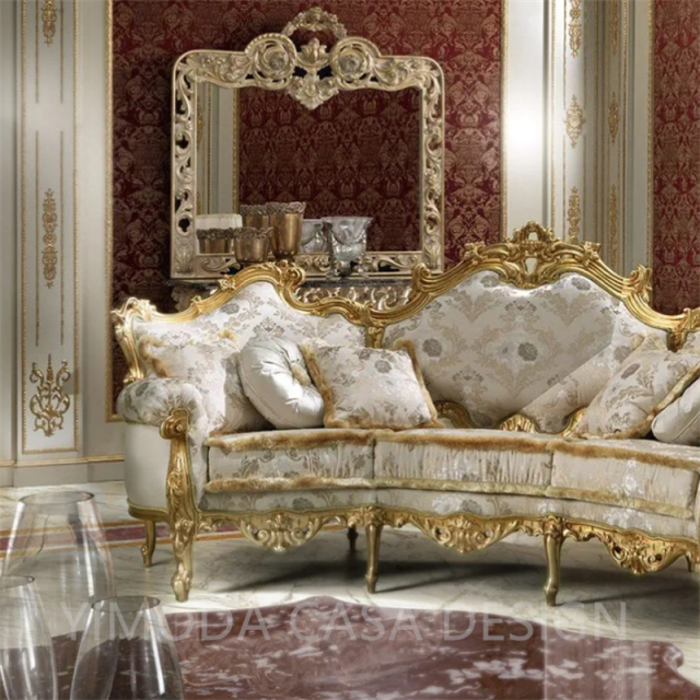 European Antique Wood Carved Living Room Furniture Royal Sectional Sofa Fabric 123 Seater Classic Luxury Sofa Set