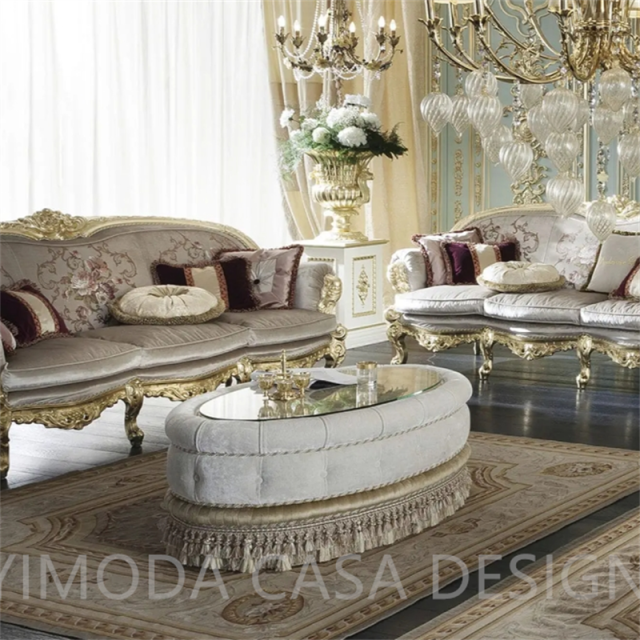 Luxury Carved Wood Design Royal Antique European Style Italian Sofa Set Furniture embroidery Fabric Home Living Room Furniture Sofa