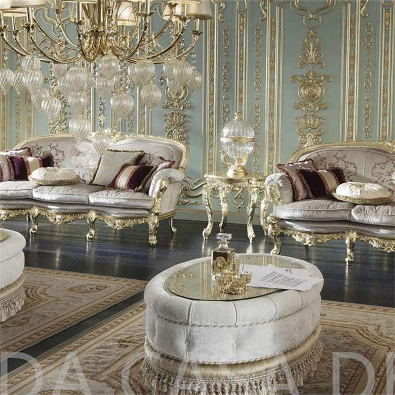 Luxury Carved Wood Design Royal Antique European Style Italian Sofa Set Furniture embroidery Fabric Home Living Room Furniture Sofa