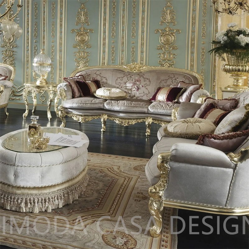 Luxury Carved Wood Design Royal Antique European Style Italian Sofa Set Furniture embroidery Fabric Home Living Room Furniture Sofa