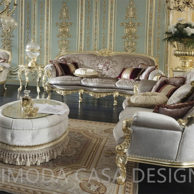 Luxury Carved Wood Design Royal Antique European Style Italian Sofa Set Furniture embroidery Fabric Home Living Room Furniture Sofa