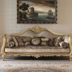 Luxury High-End Three-Person Antique Carved Solid Wood Sofa Custom French-Style Living Room Furniture