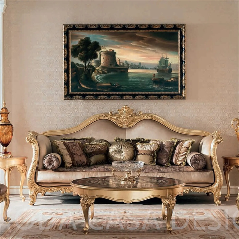 Luxury High-End Three-Person Antique Carved Solid Wood Sofa Custom French-Style Living Room Furniture