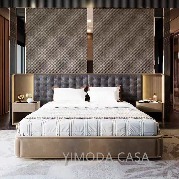 Villa Modern Luxury Super large bedhead Bed Unique Creative blue chesterfield bed Luxury Modern Bedroom Furniture Soft Bed Home Use