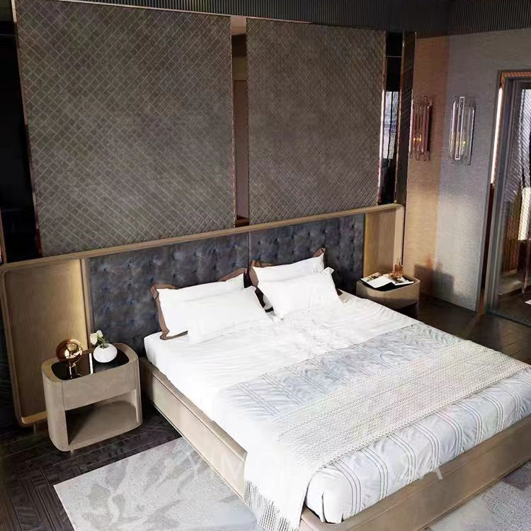 Villa Modern Luxury Super large bedhead Bed Unique Creative blue chesterfield bed Luxury Modern Bedroom Furniture Soft Bed Home Use