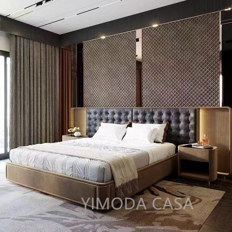 Villa Modern Luxury Super large bedhead Bed Unique Creative blue chesterfield bed Luxury Modern Bedroom Furniture Soft Bed Home Use