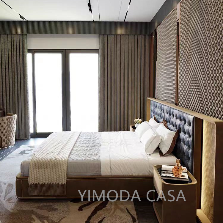 Villa Modern Luxury Super large bedhead Bed Unique Creative blue chesterfield bed Luxury Modern Bedroom Furniture Soft Bed Home Use