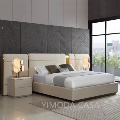 Luxury Crystal Tufted Bed Oversized Mirror Headboard Cream white leather Upholstery for Home Hotel Elegant Bedroom Furniture