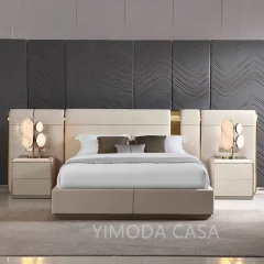 Luxury Crystal Tufted Bed Oversized Mirror Headboard Cream white leather Upholstery for Home Hotel Elegant Bedroom Furniture