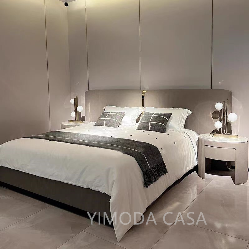 Hot Selling Luxury Modern Comfortable Furniture Grey leather large bedhead Bedroom Bed Upholstered Modern Bed for Bedroom Furniture Bed