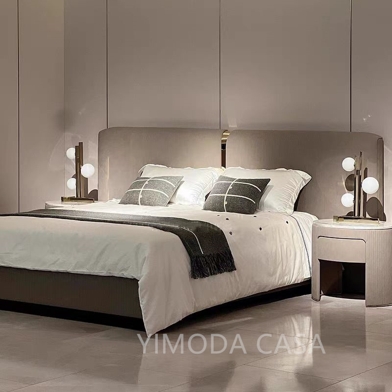 Hot Selling Luxury Modern Comfortable Furniture Grey leather large bedhead Bedroom Bed Upholstered Modern Bed for Bedroom Furniture Bed